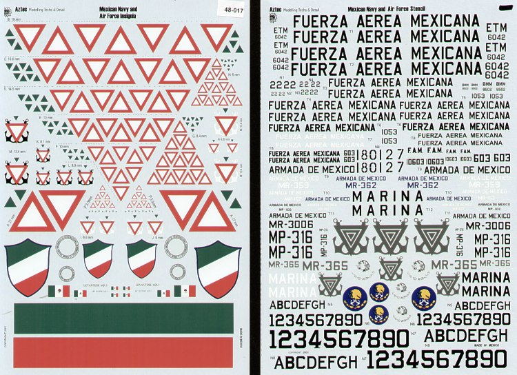 Mexican Navy and Air Force Insignia lettering numbers etc to make a wide 