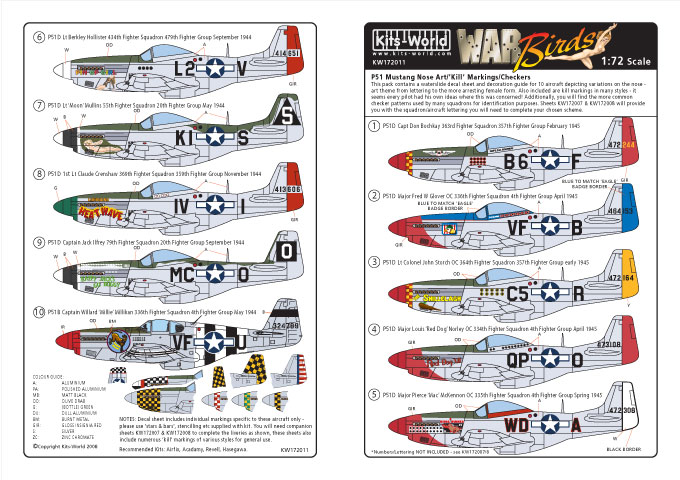 Kits World Decals 1//72 P-51B MUSTANG NOSE ART 334th Fighter Squadron