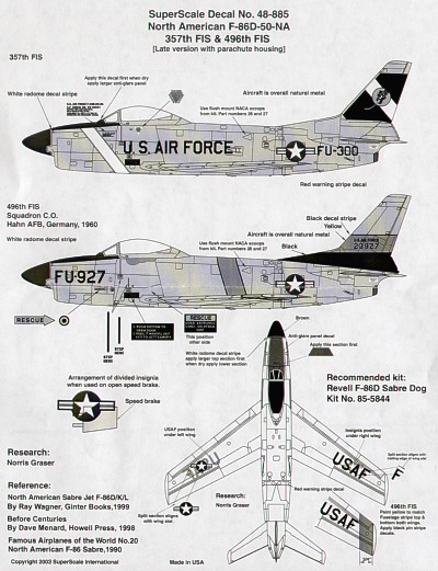 Superscale  decals 1/48 48-884 F-86D-50-NA Sabres 86th FIS   H55 